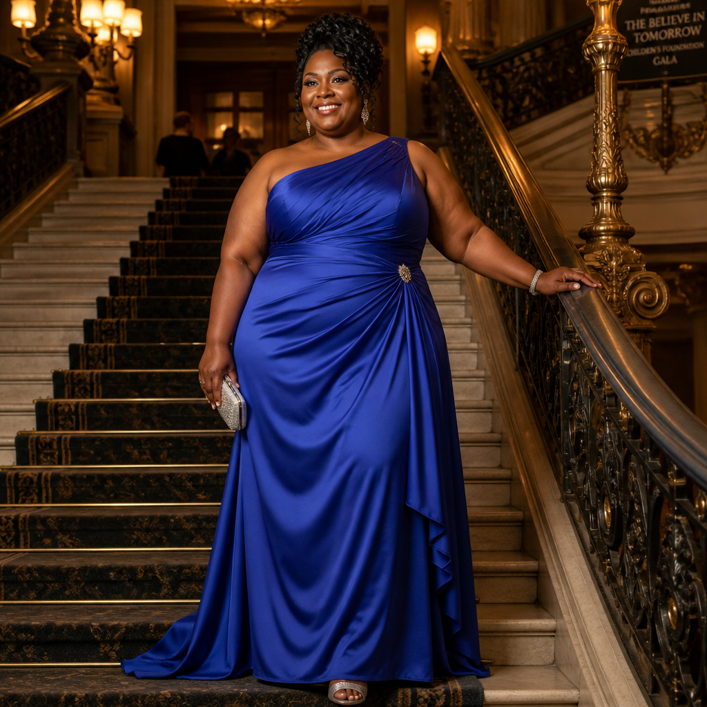 Elegant Plus Size Royal Blue Dress for Weddings, Galas, and Formal Nights Out